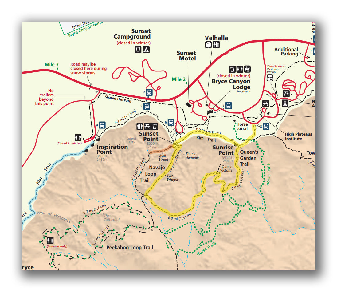 queens garden navajo loop trail map in bryce canyon national park