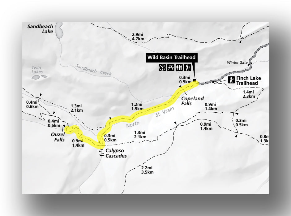 ouzel falls trail map in rocky mountain national park