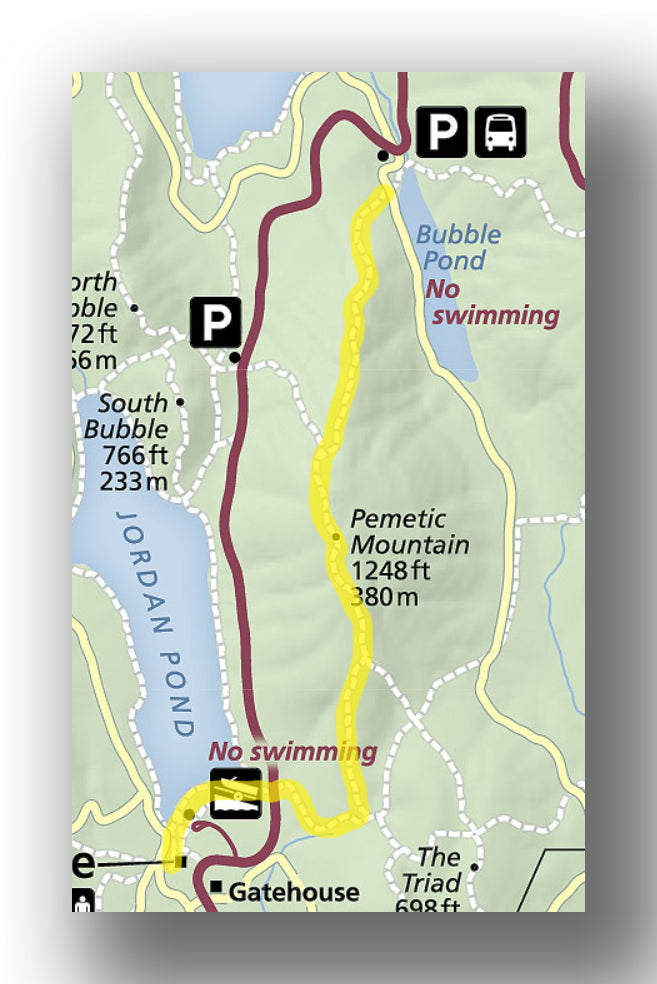 Pemetic mountain trail MAP in Acadia National Park