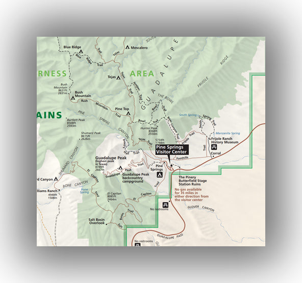 Pine Springs map in Guadalupe Mountains National Park