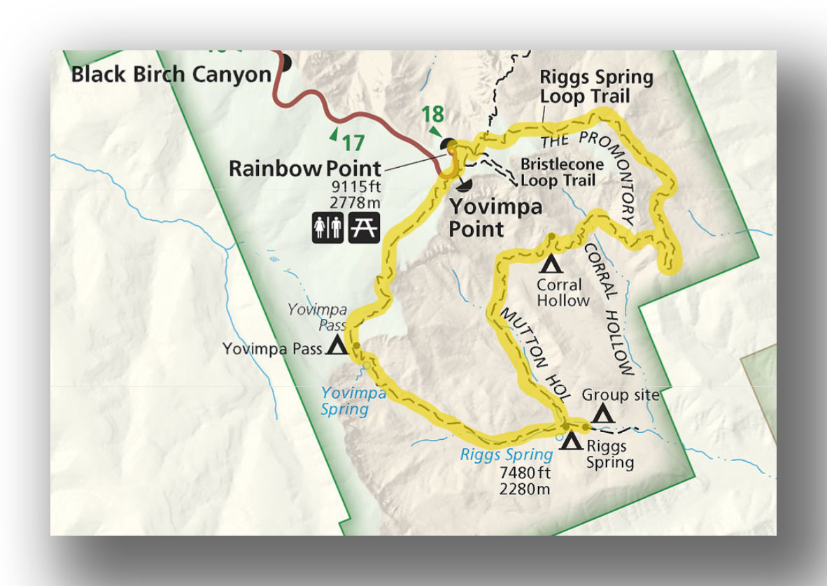 Rigges Spring Loop Trail map in Bryce Canyon National Park