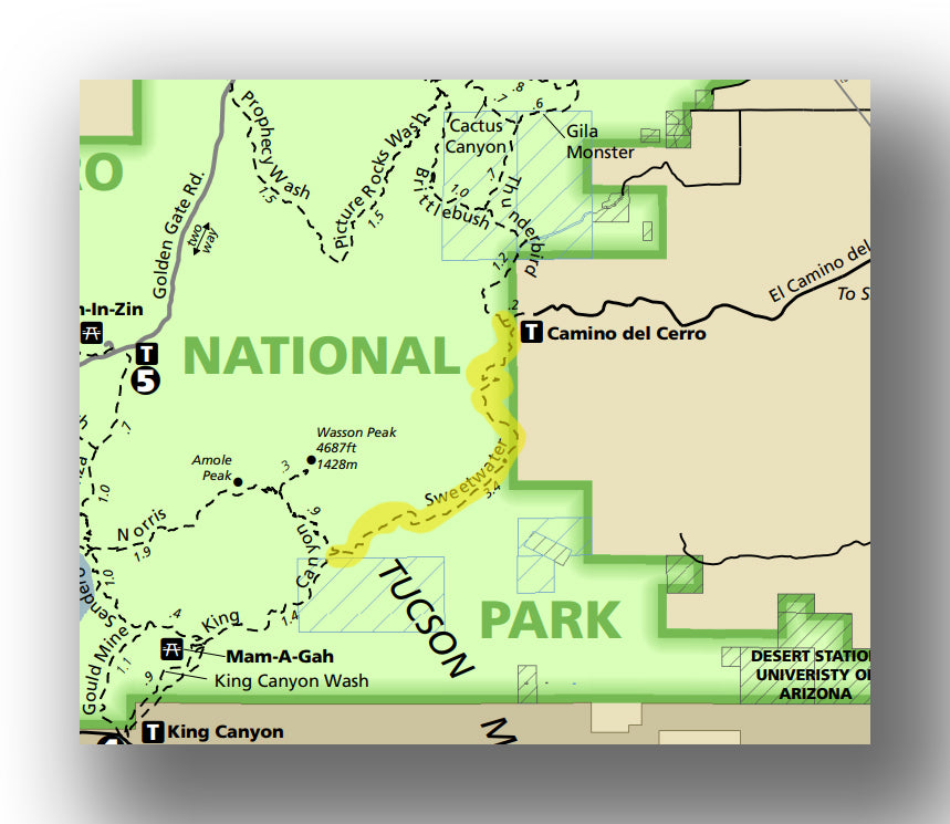 Sweetwater Trail Map in Saguaro National Park