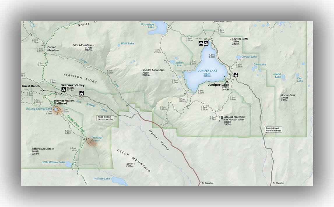 warner valley and juniper lake areas campground map