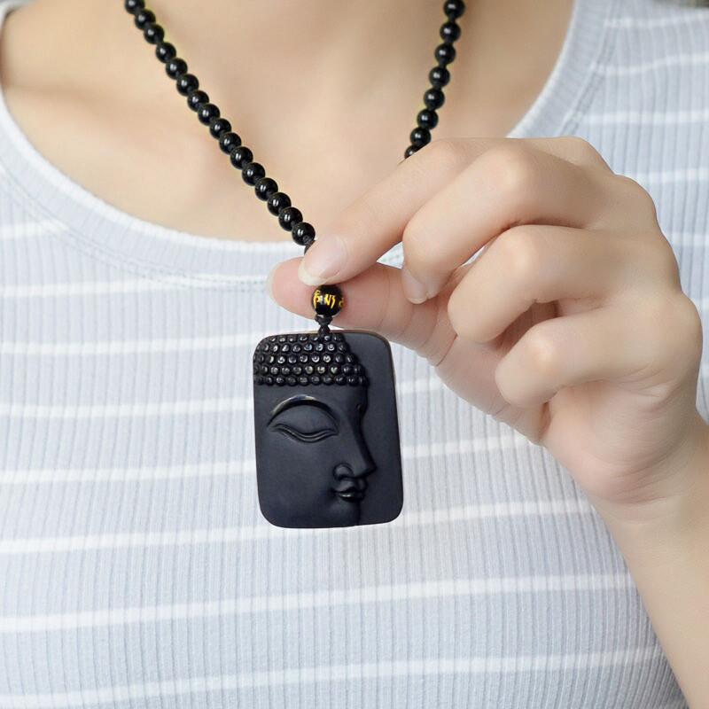 Modern Style HandCrafted Obsidian Buddha Head Pendant Necklace – zenheavens