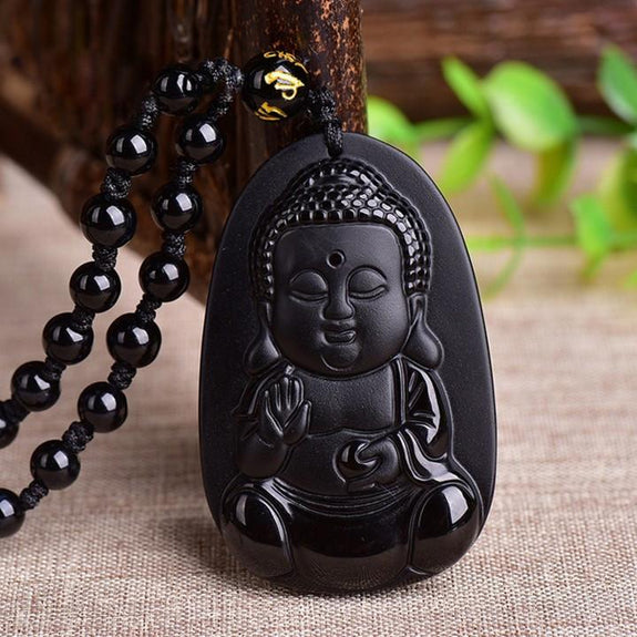 Cute Buddha Natural Obsidian Pendant Necklace – zenheavens