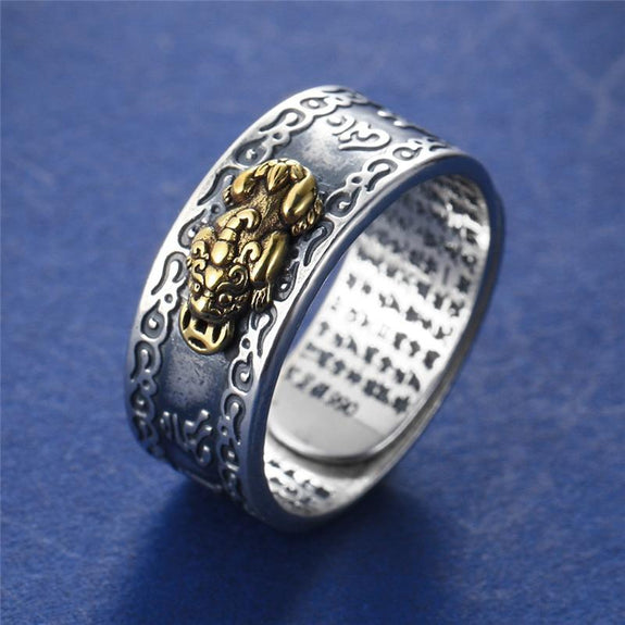 feng shui pixiu mantra ring sterling silver