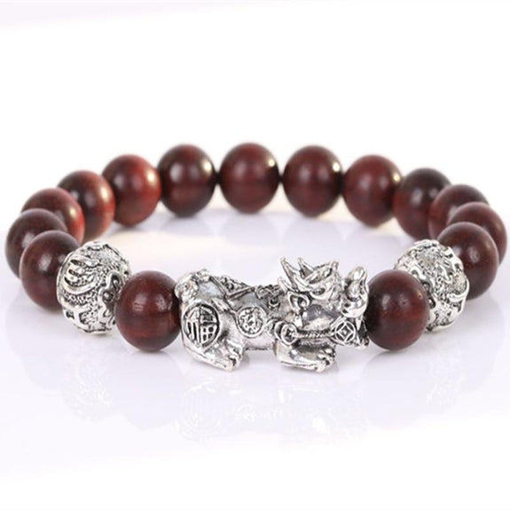 Natural Rosewood Bead And Pixiu And Om Healing Bracelet