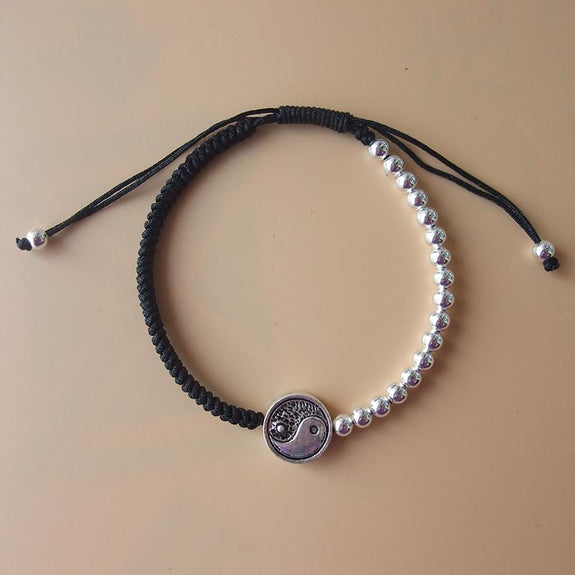 Sterling Silver Yin Yang Charm Black Rope BALANCE Bracelet – zenheavens