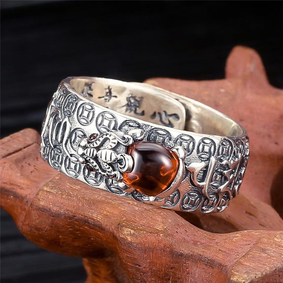 feng shui pixiu mantra ring sterling silver