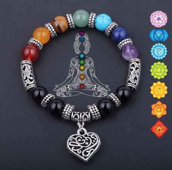 7 Chakra Stone Healing Heart Charm Bracelet Zenheavens