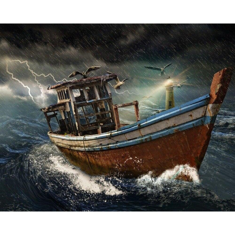 Old Boat in a Stormy Ocean â€