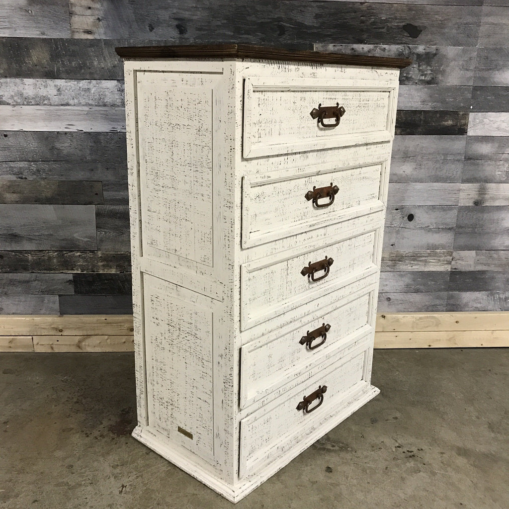 5 Drawer Rustic Pine White Wash Tall Boy 5tyle Furniture