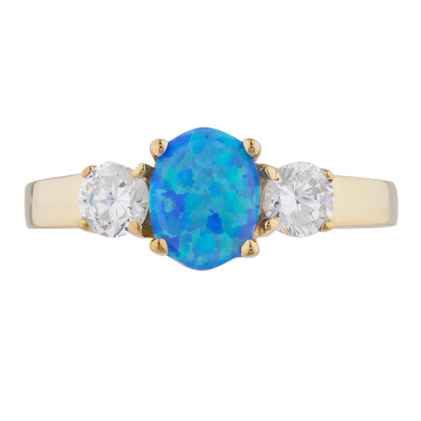 14Kt Gold Blue Opal & Zirconia Oval Ring