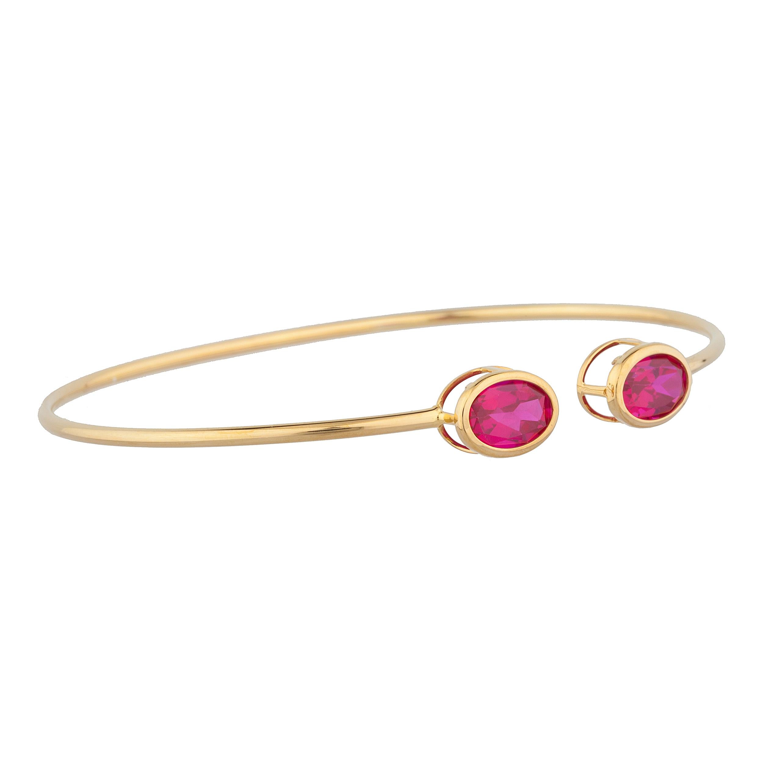 14Kゴールド製ルビーラウンドベゼルバングルブレスレット Elizabeth Jewelry Round Ruby Gold Bezel Bangle  Bracelet 14Kt Created