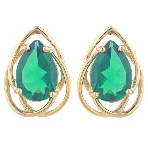 14Kt Gold 4 Ct Emerald Pear Teardrop Design Stud Earrings
