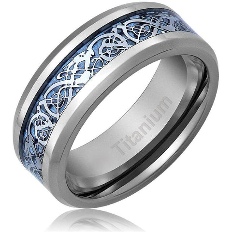 Titanium Blue Dragon Celtic Ring, Irish Wedding Band, 8mm Comfort Fit ...