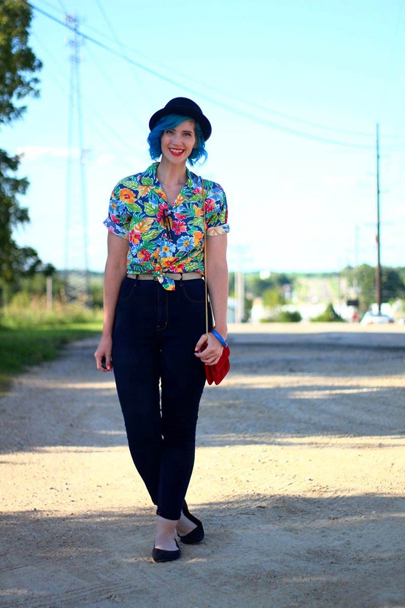 modest floral print shirt with tie front