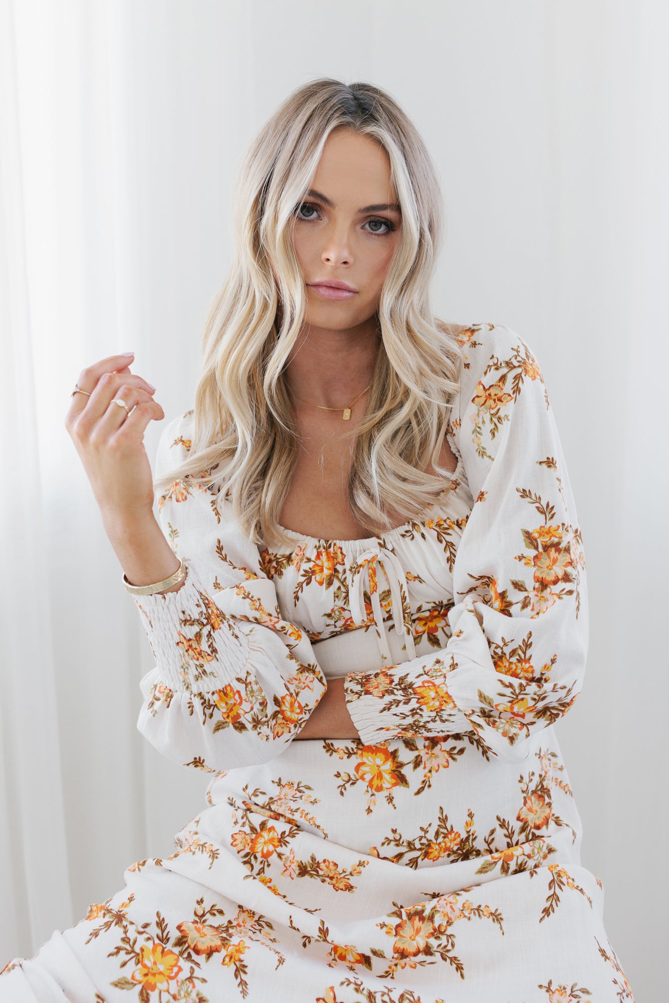 Ruscello Dress - Cream/Peach Floral