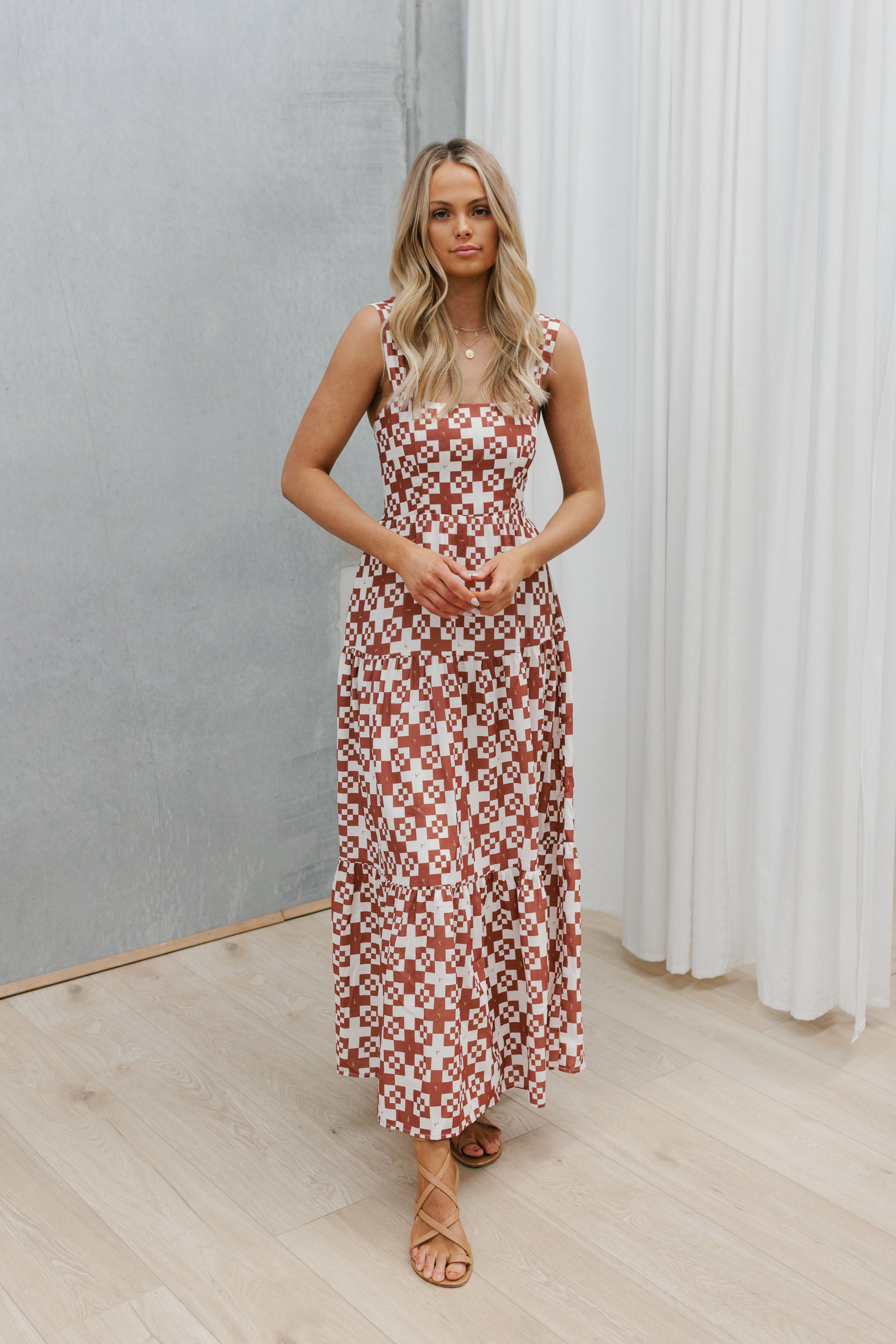 Casablanca Dress - Cream/Earth Tile Print