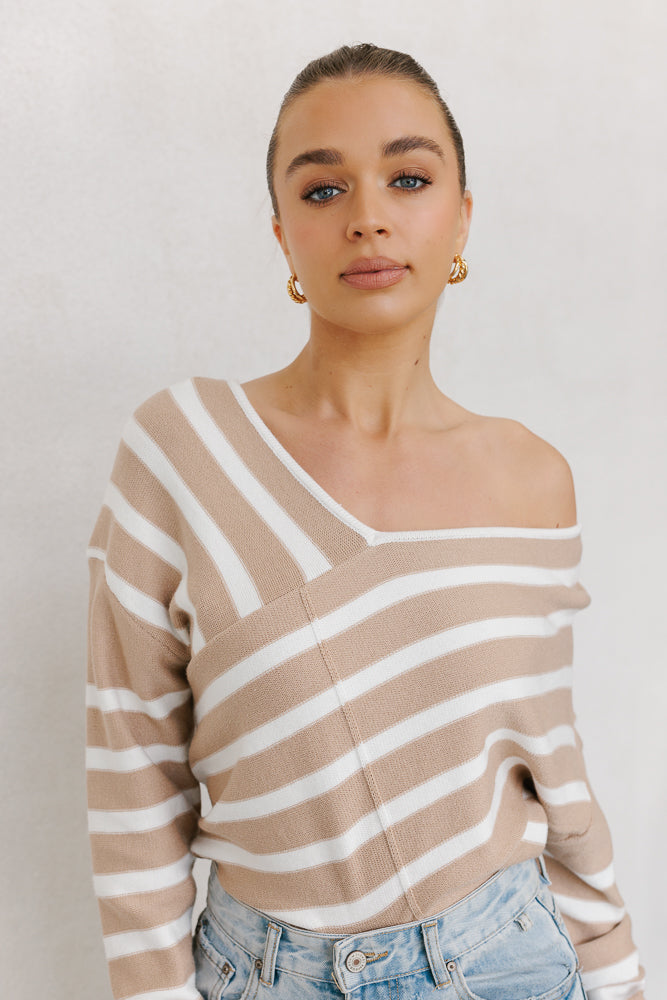 Siennah Jumper - Beige/White Stripe