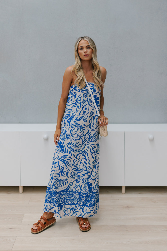 Suri Dress - Ivory/Blue Print