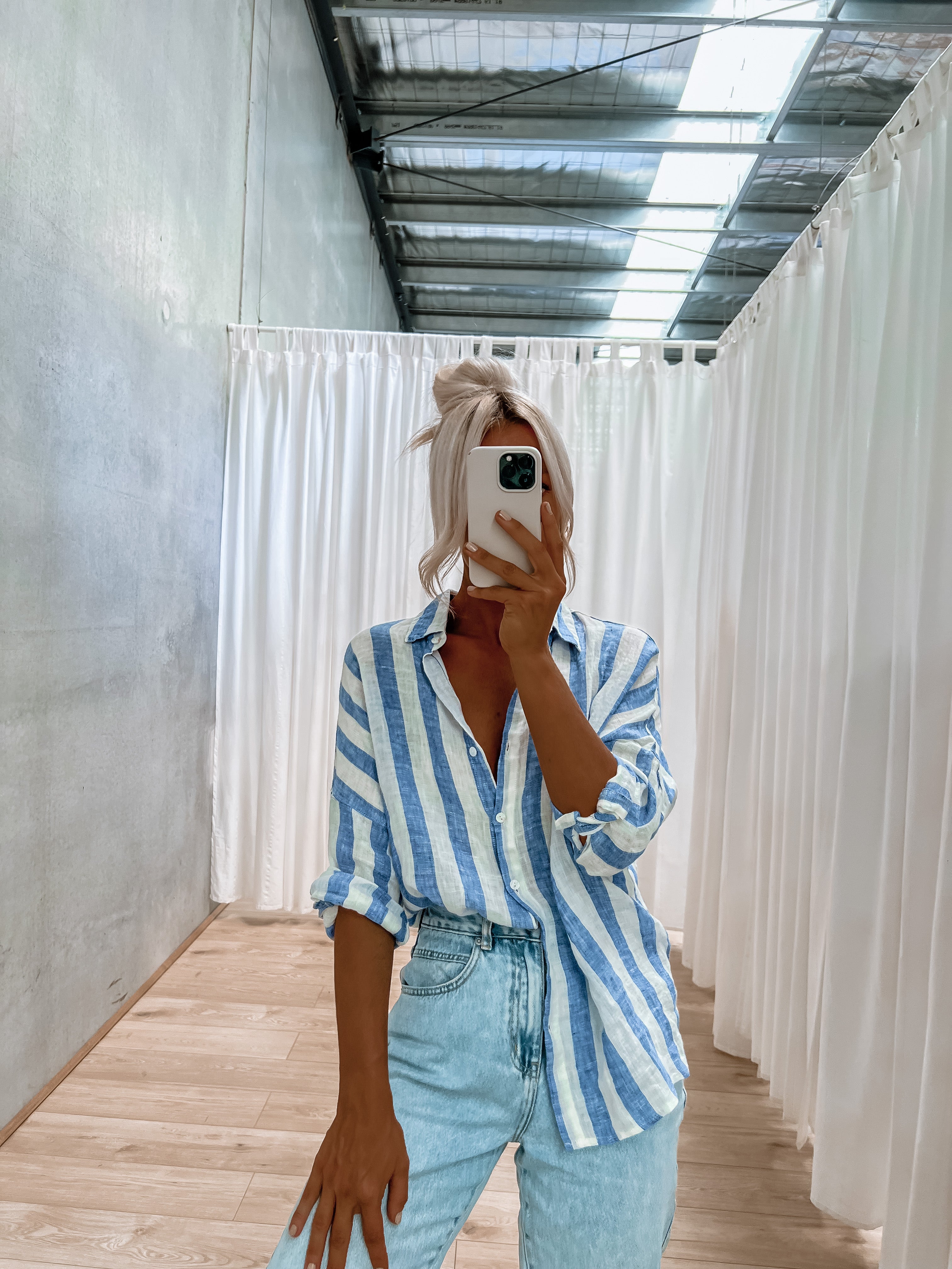 Xue Shirt - Washed Blue Stripe