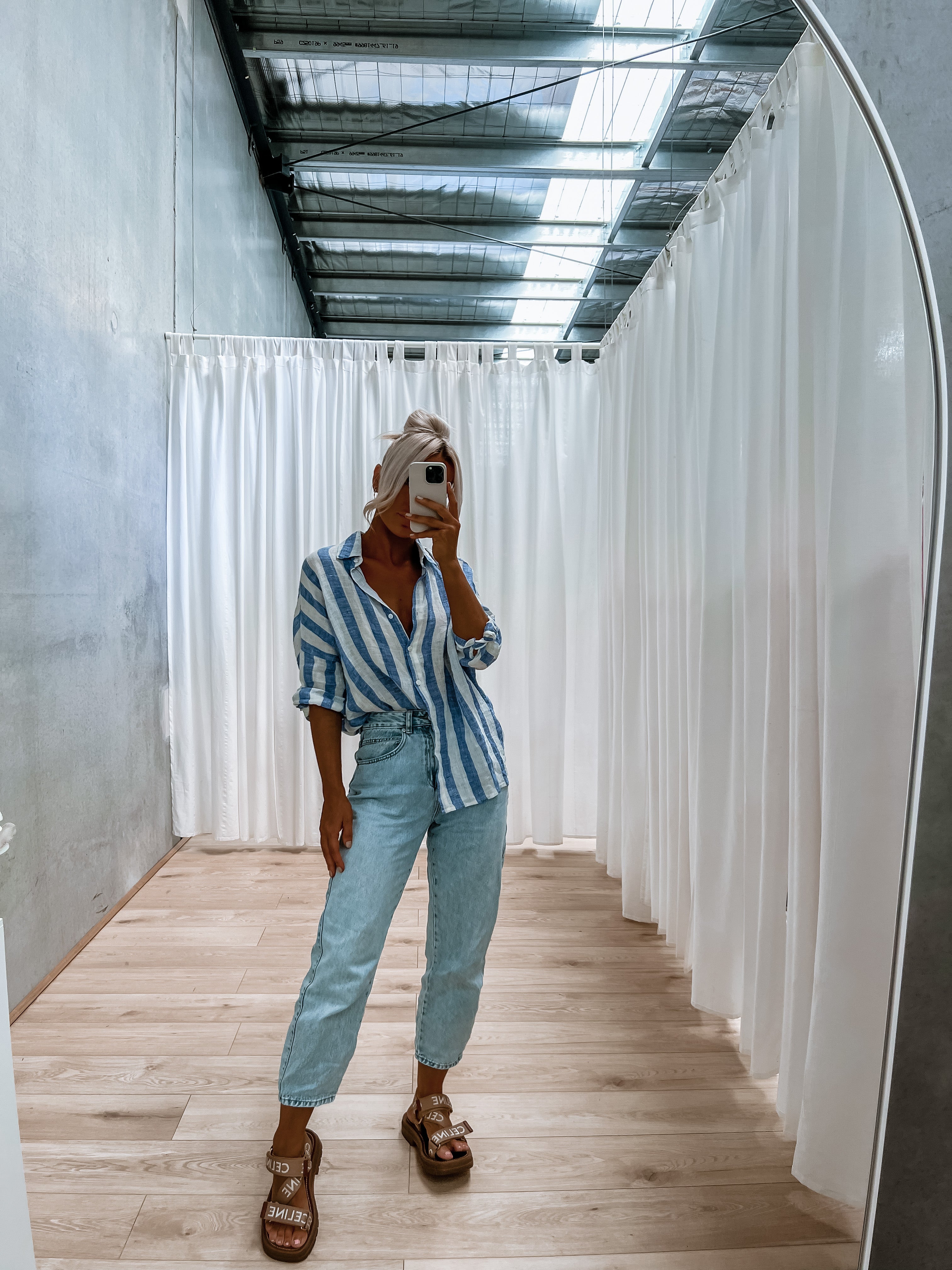 Xue Shirt - Washed Blue Stripe