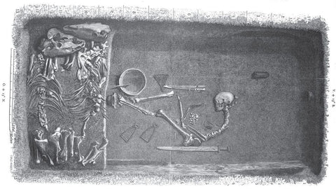 Inside the BJ581 Viking grave in Birka that the archaeologists excavated.The remains of the woman were placed among many types of weapons like axe, sword, bow and arrows, and shields. Two horses were also buried with her inside the BJ581