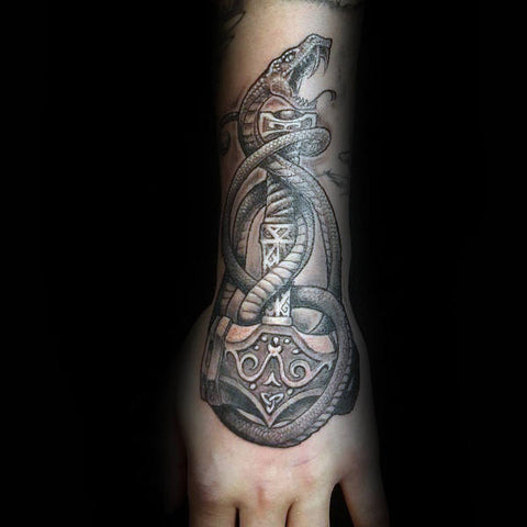 Fallen Ink Tattoo Studio - Thor's hammer on our good friend @irishsteal13  by @degan_tattoos 🔥 #handtattoo #tattoo #blackandgreytattoo | Facebook