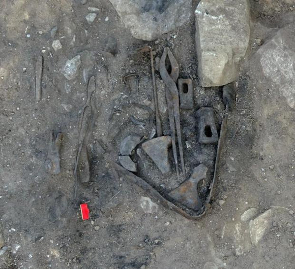 Viking blacksmith's tools inside the grave 