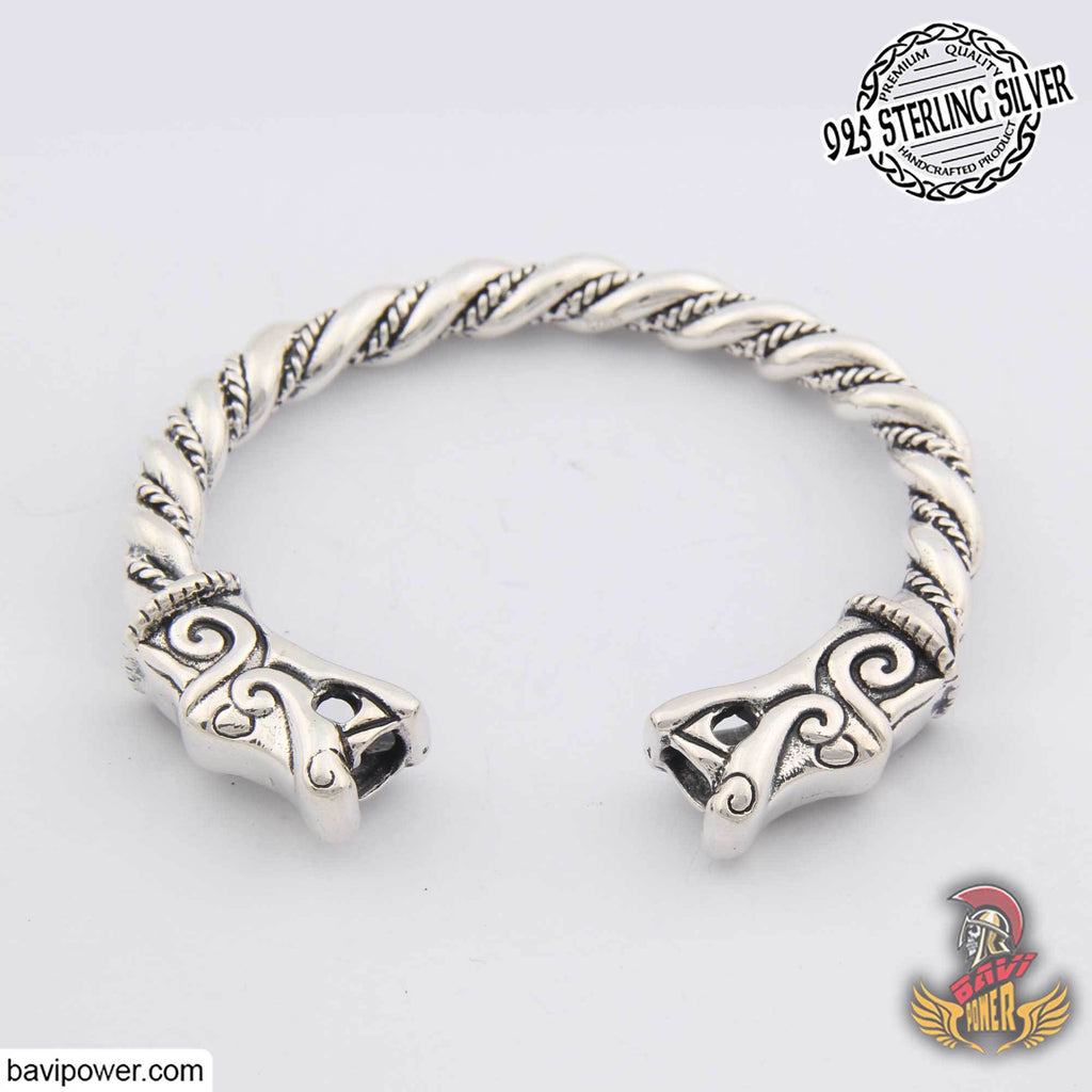 925 Sterling Silver Fenrir Wolf Head Bracelet – BaviPower