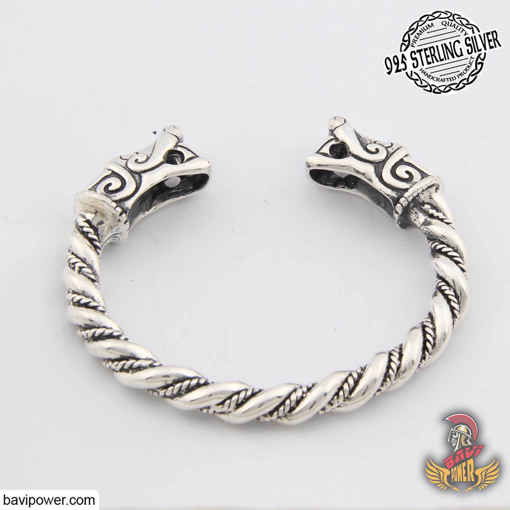 925 Sterling Silver Fenrir Wolf Head Bracelet – BaviPower