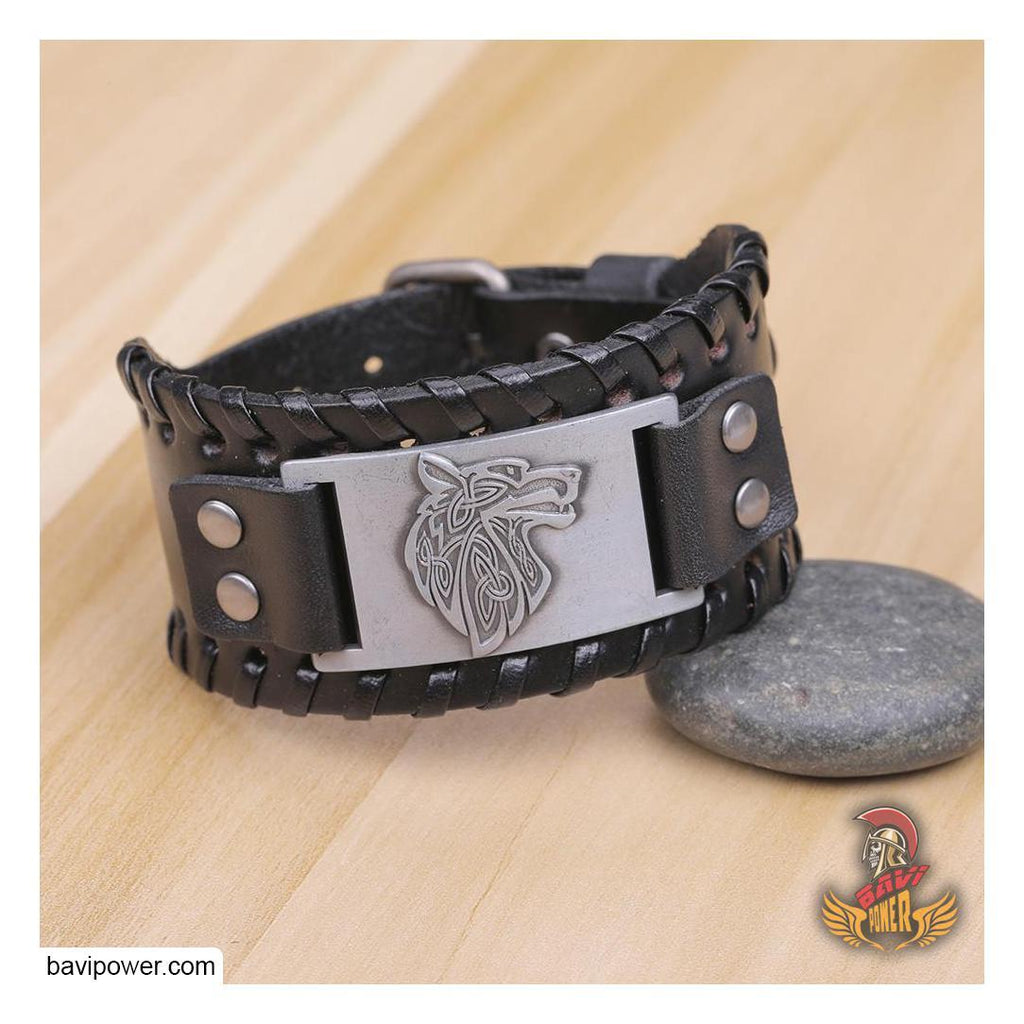 Fenrir Wolf Braided Genuine Leather Bangle Bracelet – BaviPower