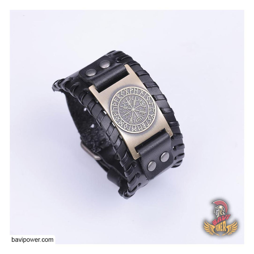 Runic Vegvisir Braided Genuine Leather Bangle Bracelet – BaviPower