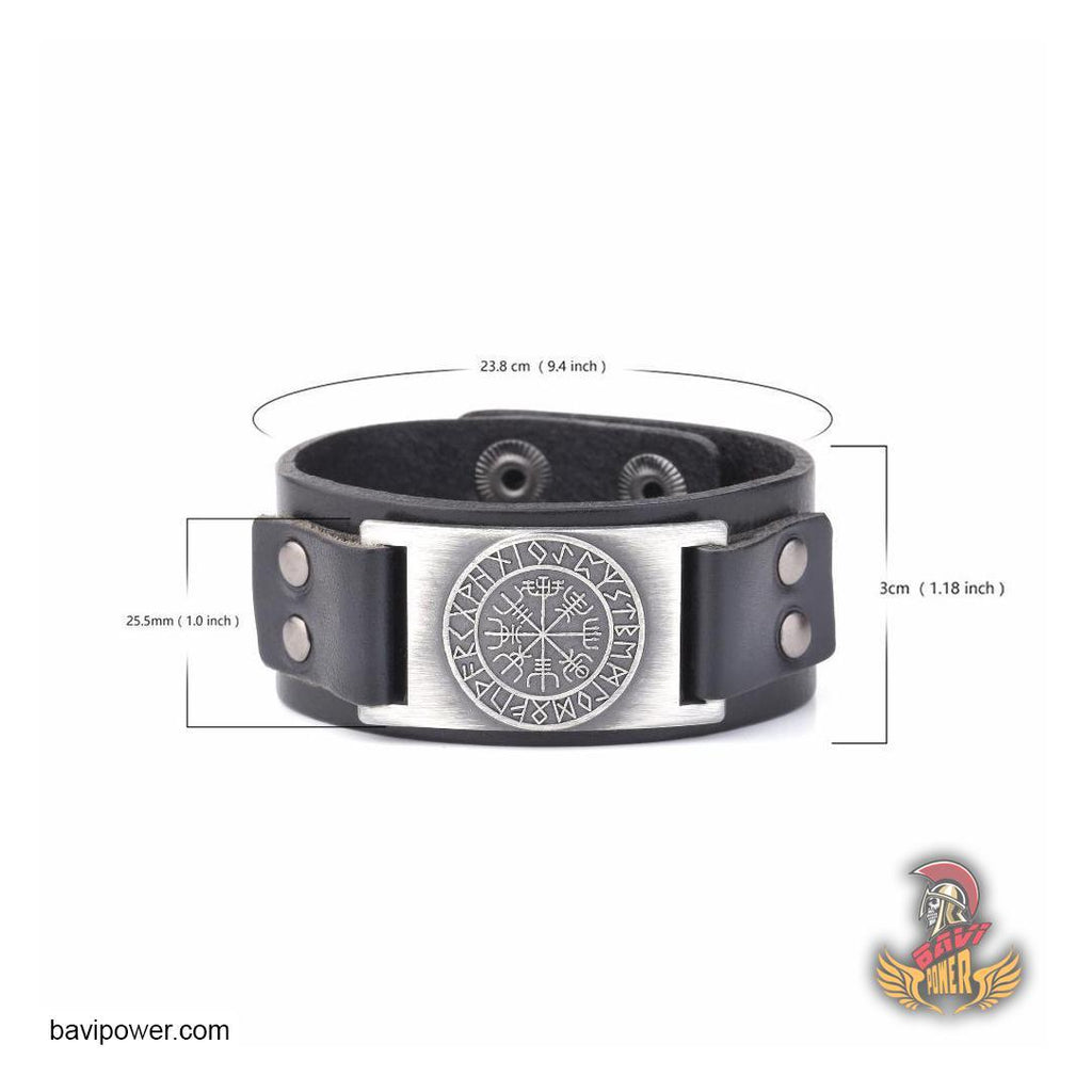 Runic Vegvisir Genuine Leather Bangle Bracelet – BaviPower