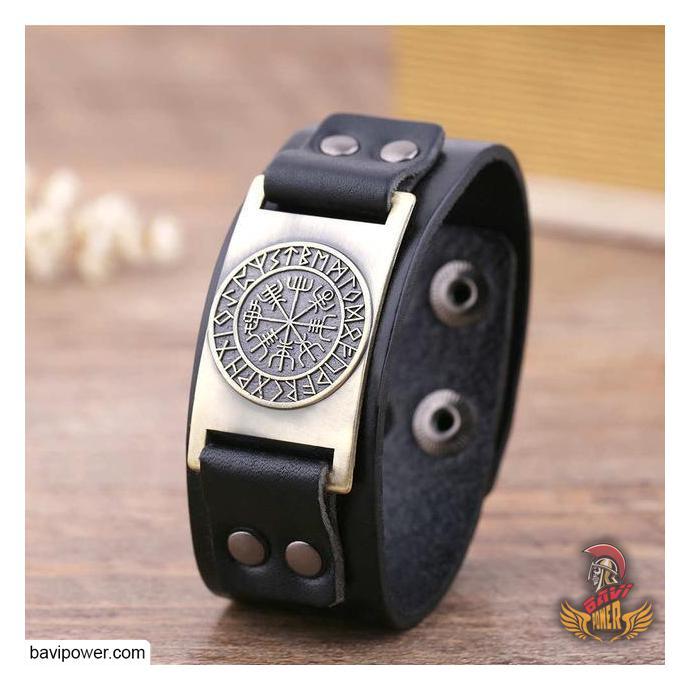 Runic Vegvisir Genuine Leather Bangle Bracelet – BaviPower