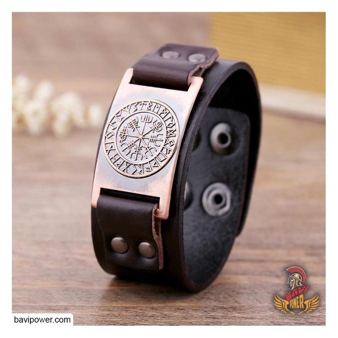 Runic Vegvisir Genuine Leather Bangle Bracelet – BaviPower