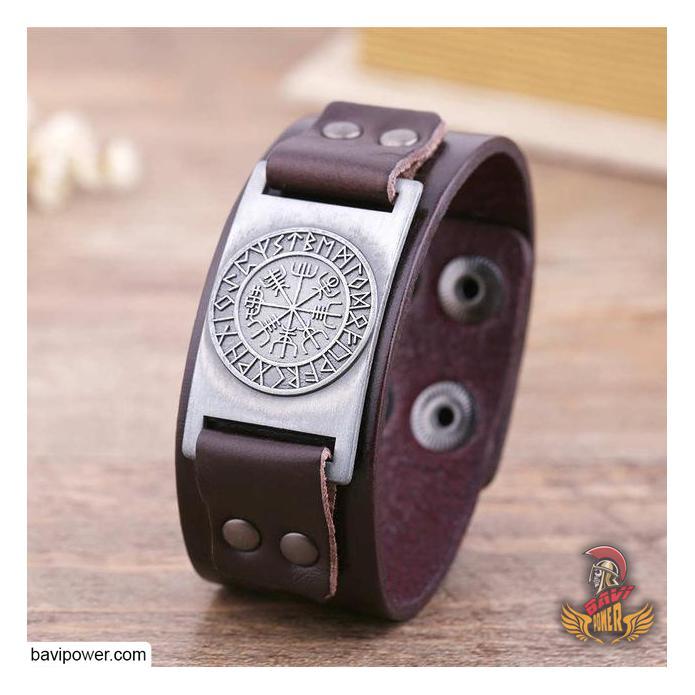 Runic Vegvisir Genuine Leather Bangle Bracelet – BaviPower
