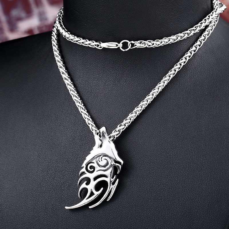 Stainless Steel Howling Wolf Pendant Necklace – BaviPower