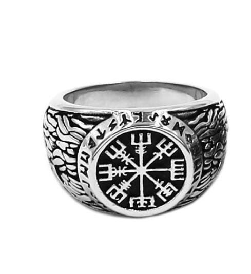 Stainless Steel Viking Vegvisir Rune Signet Ring – BaviPower