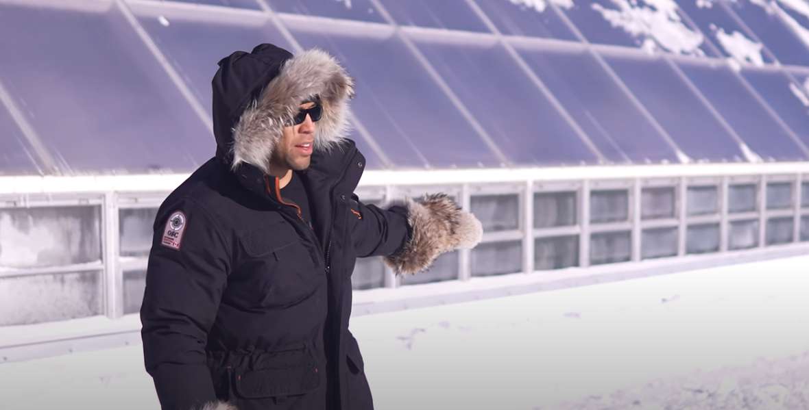 cp pointing at passive solar greenhouse in winter