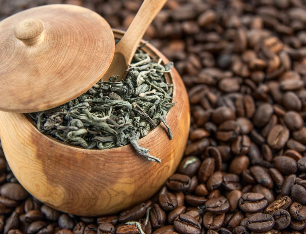 Tea leaves and coffee beans