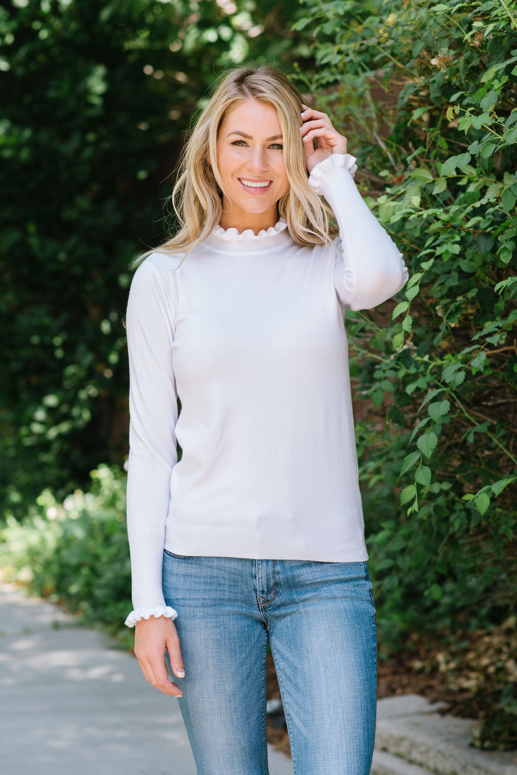 ruffle polo neck top