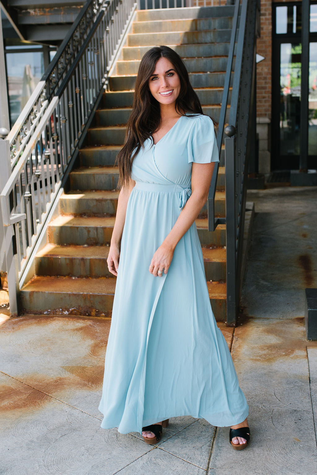 light blue maxi wrap dress