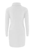 ByChicStyle White High Neck Long Sleeve Loose Knit Sweater Mini Dress
