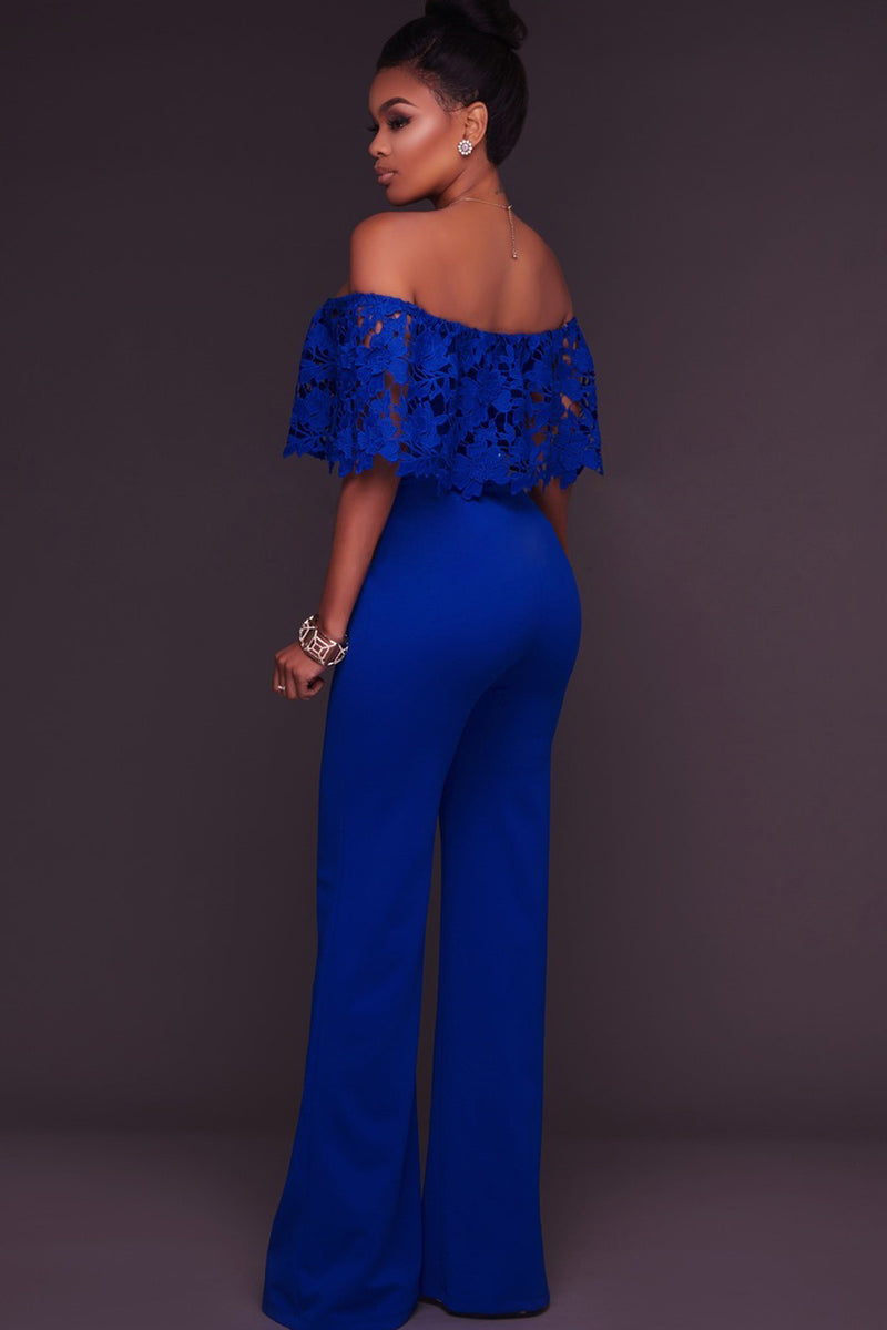 Off Shoulder Ruffles Sleeves Pure Color Long Jumpsuit – May Your Fashion