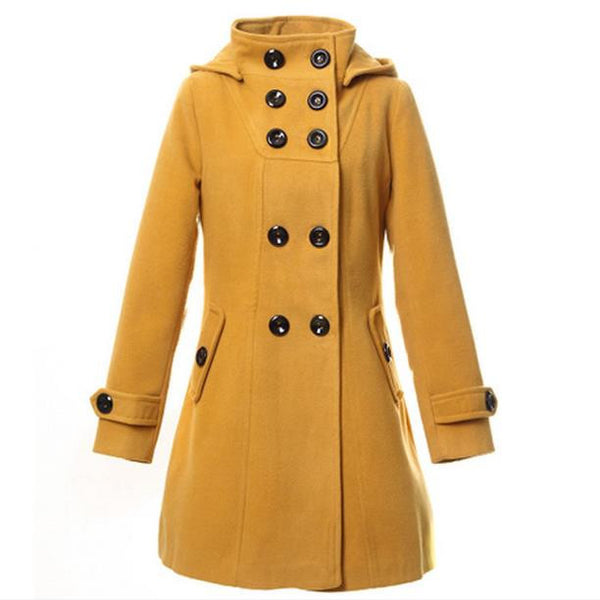Double Button Hooded Long Sleeves Mid-length Wool Thick Coat – May Your ...