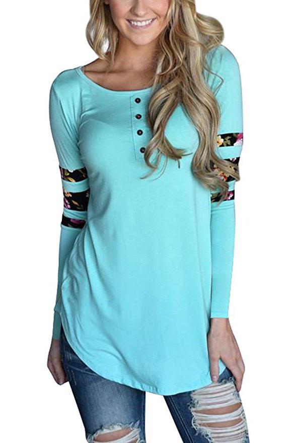 Patchwork Buttons Long Sleeves Loose Long Irregular T-shirt – May Your ...