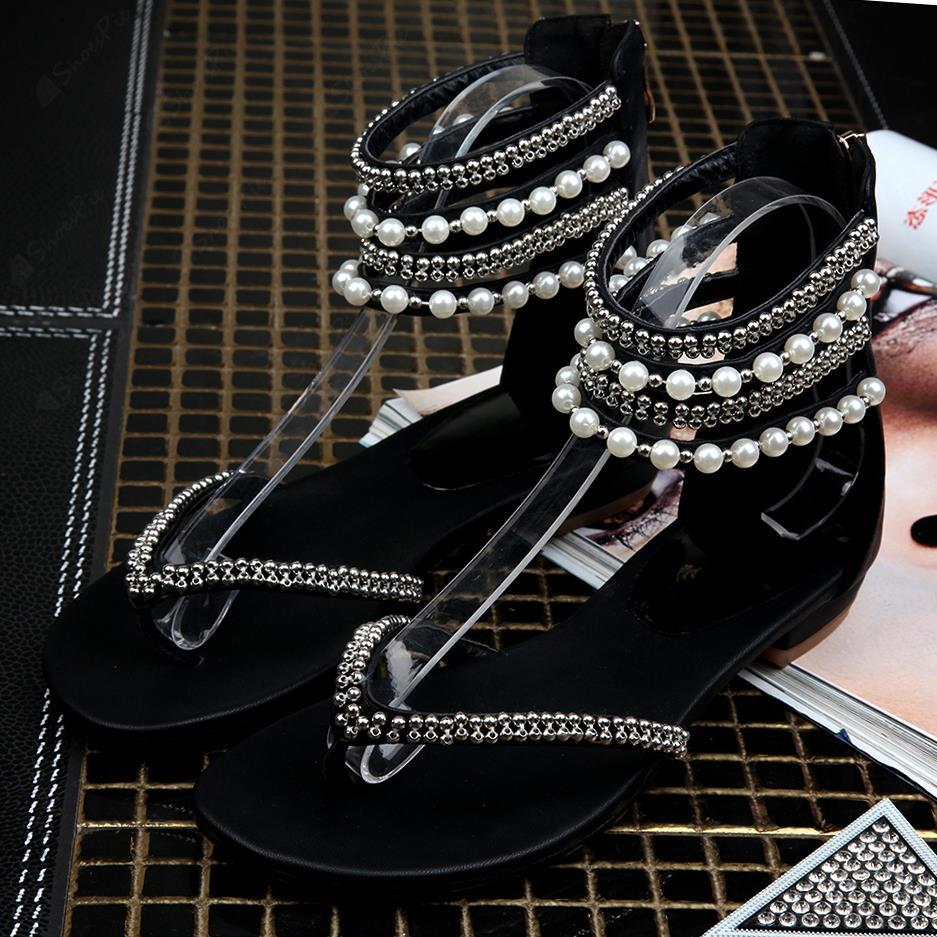 Beading Rhinestone Thong Women's Flat Flops Sandals – May Your Fashion