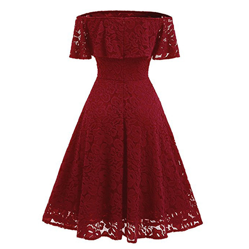 Women's Elegant off Shoulder Short Sleeve Lace A-line Party Dress – May ...